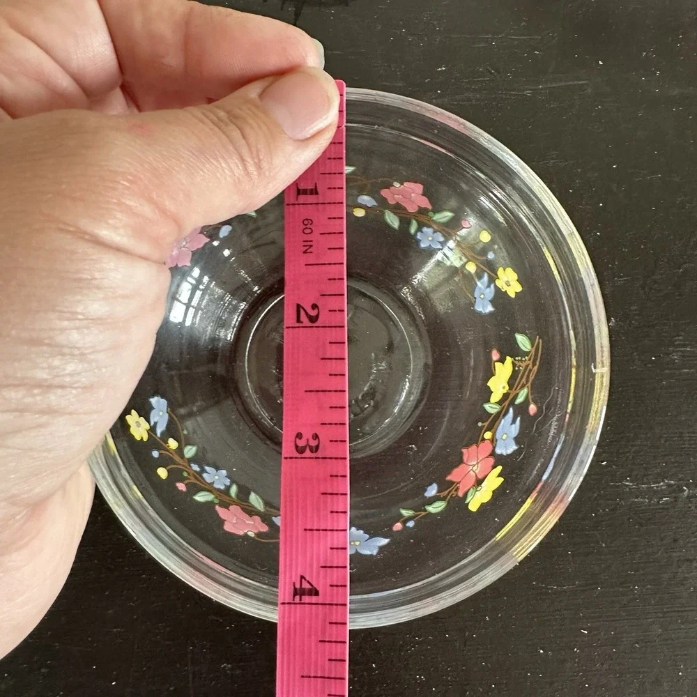 Set of 4 Vintage Clear Heatproof Glass Nesting Bowls 90s Fruit Border 5.5